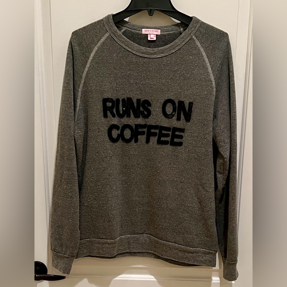Bow & Drape Charcoal Sweater with Black Sequined Lettering